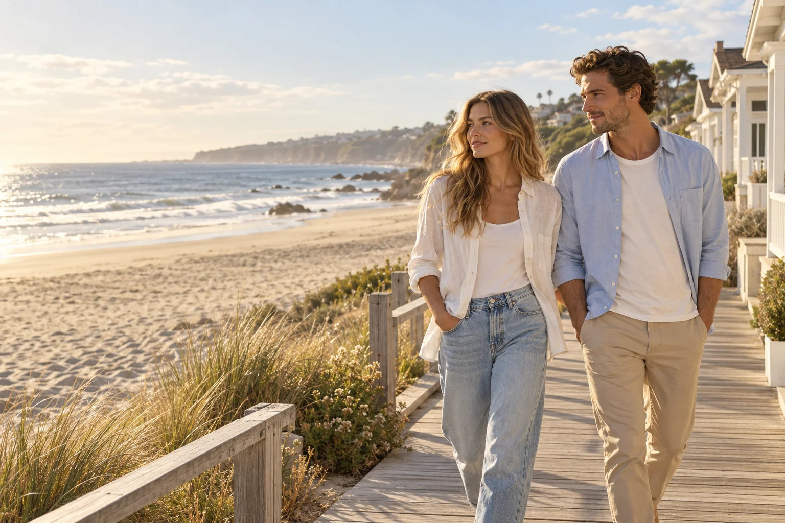 A relaxed moment by the Pacific, in sunwashed blue and ivory